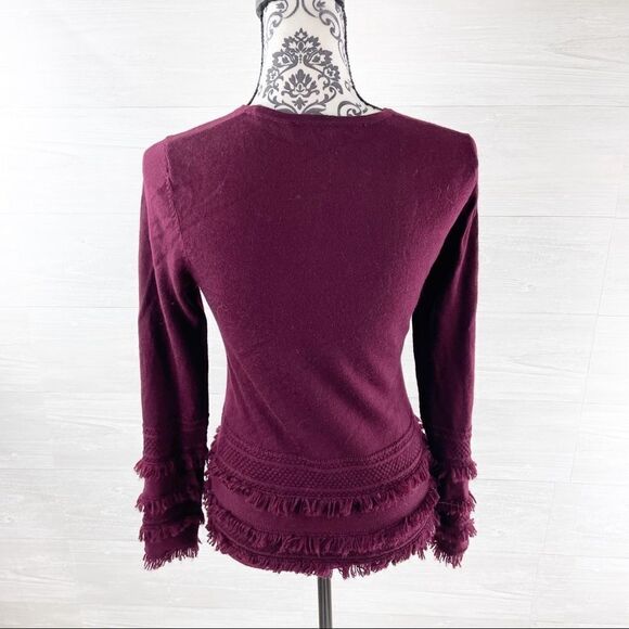 Trina Turk Pointelle Merino Wool Fringe Crewneck Sweater - Picture 5 of 9